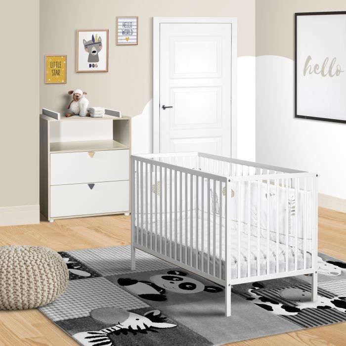 Enzo Chambre Bebe Duo Lit Bebe 60 1cm Commode Blanc Cdiscount Puericulture Eveil Bebe