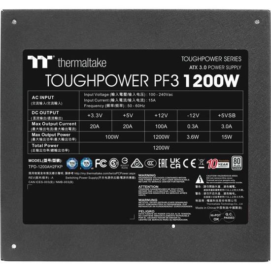 THERMALTAKE - Toughpower 1200W PF3 - Alimentation PC - 1200W - 80+ Pla