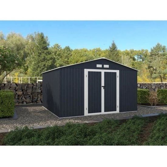 Abri De Jardin Métal 10,85m² - Double Porte Coulissante, Fenêtre Et Ventilation | Résistant Aux Intempéries, Garantie 15 Ans