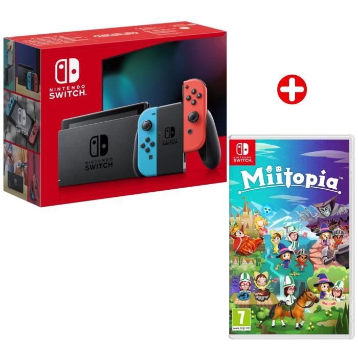 Pack Nintendo : Console Nintendo Switch • Bleu Néon & Rouge Néon + Miitopia