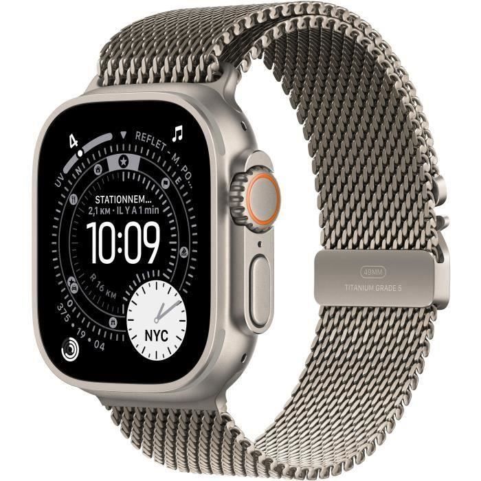 Apple Watch Ultra 3 GPS + Cellular - 49mm - Boîtier Natural Titanium  - Bracelet Natural Titanium Milanese Loop - Small