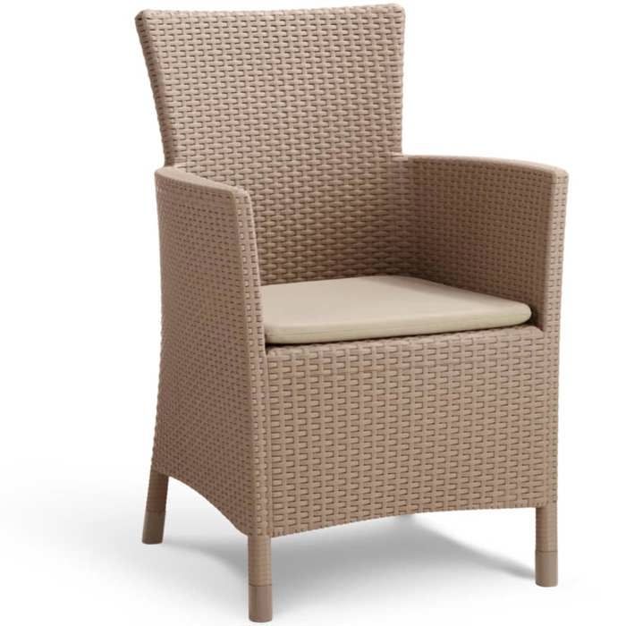 Iowa Fauteuil De Jardin Aspect Rotin Tresse Cappucino Avec Coussin