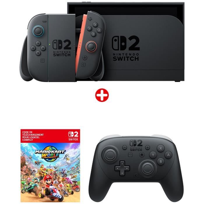 Pack Nintendo : Console Nintendo Switch 2 + Mario Kart World (Code) + Manette Switch Pro 2