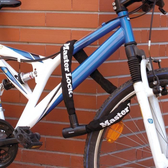MASTER LOCK Chaîne Antivol Vélo 90 Cm X 8 Mm Avec Serrure à Clé - Acier Cémenté Résistant à La Coupe, Gaine Nylon, Couleur Aléatoire - Idéal VTT, Vélo Électrique, Vélo De Route