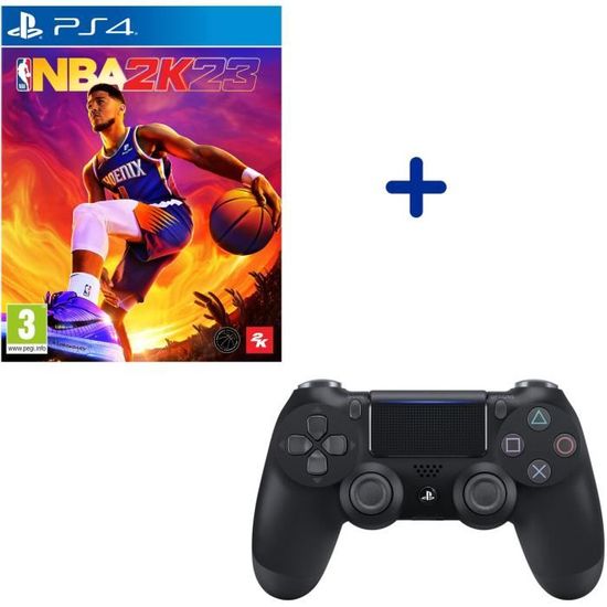 Pack NBA 2K23 PS4 : NBA 2K23 Jeu PS4 + Manette PS4 DualShock Noire