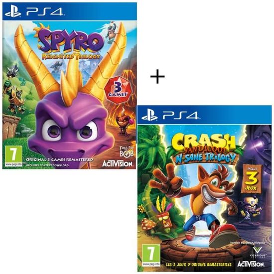 Pack 2 jeux PS4 : Spyro Reignited Trilogy + Crash Bandicoot N-SANE Trilogy