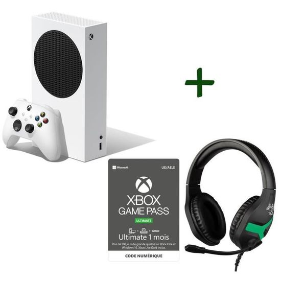 Pack Console Xbox Series S - 512Go + Casque KONIX - Mythics Nemesis - Noir et Vert + Xbox Game Pass Ultimate 1 mois