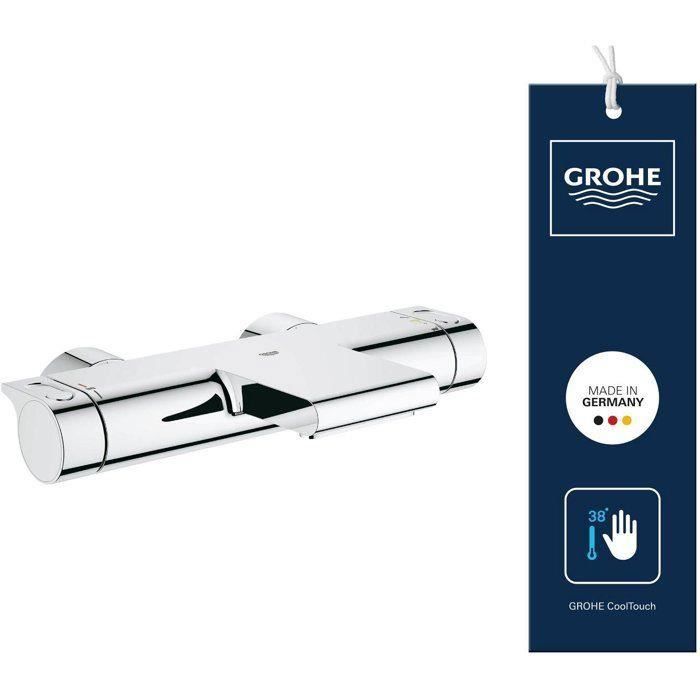 GROHE Mitigeur mural thermostatique bain/douche ½ Grohtherm 2000 34174001 - Jet cascade - Limiteur de température - Economie deau