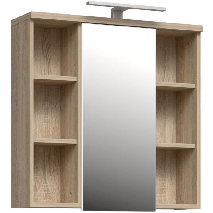 Miroir de salle de bain - Porte - niches et éclairage - L686 x P20 x H68cm
