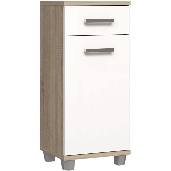 Meuble bas de salle de bain - L402 x P348 x H 908cm - Blanc et Chêne - VERIS