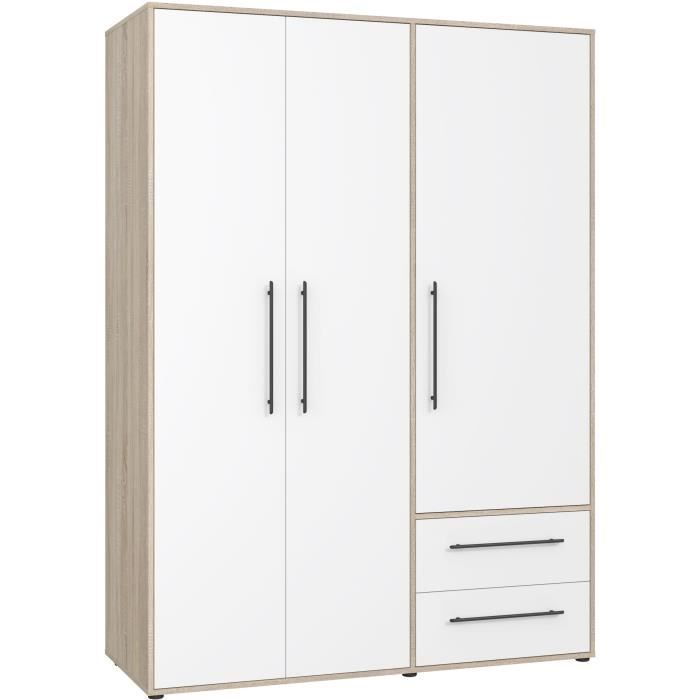 Armoire - Chêne Sonoma / Blanc mat - 3 portes - L1444 x P588 x H200cm - MOKKARIS