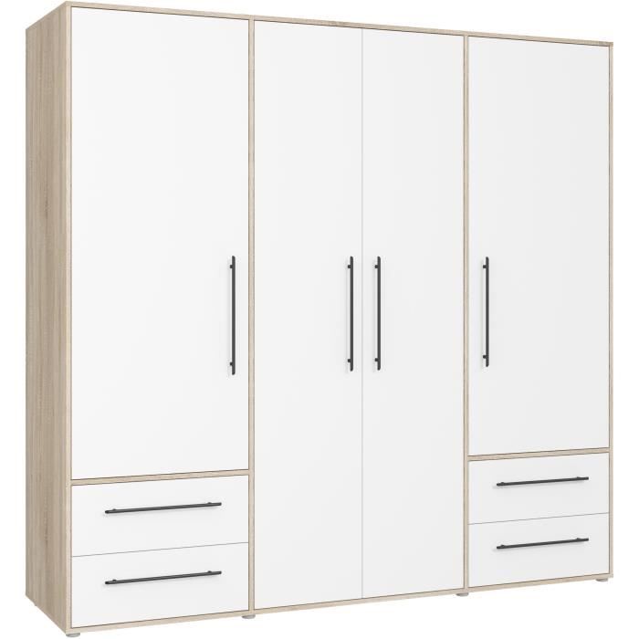 Armoire - Chêne Sonoma / Blanc mat - 4 portes battantes - L2059 x P588 x H200 - MOKKARIS