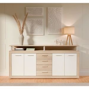 BUFFET - BAHUT  CAVA Buffet bas contemporain décor chêne et blanc - L 197 cm