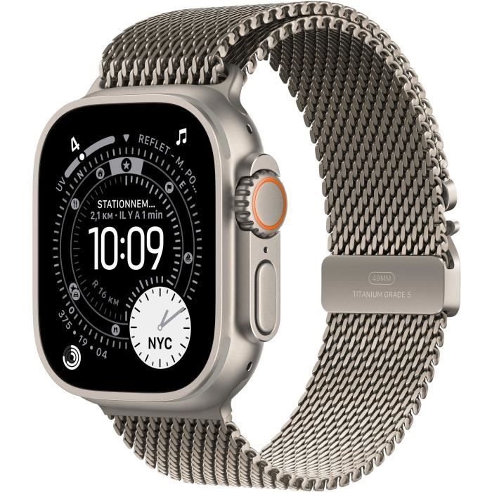 Apple Watch Ultra 3 GPS + Cellular - 49mm - Boîtier Natural Titanium - Bracelet Natural Titanium Milanese Loop - Large Apple Watch Ultra 3 GPS + Cellular - 49mm - Boîtier Natural Titanium - Bracelet Natural Titanium Milanese Loop - Large