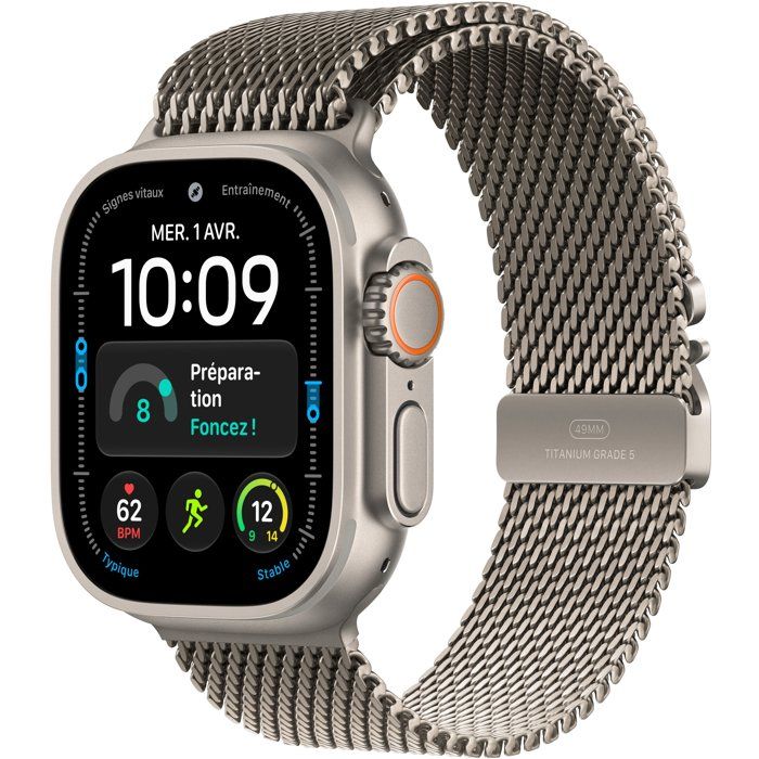 Apple Watch Ultra 4 GPS + Cellular 49 mm Boîtier en Naturel avec Boucle milanaise en Naturel - vue 2