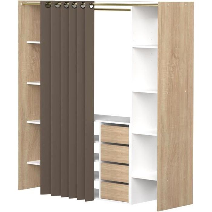 Dressing extensible DRESS Décor chêne et blanc 8 niches+4 tiroirs