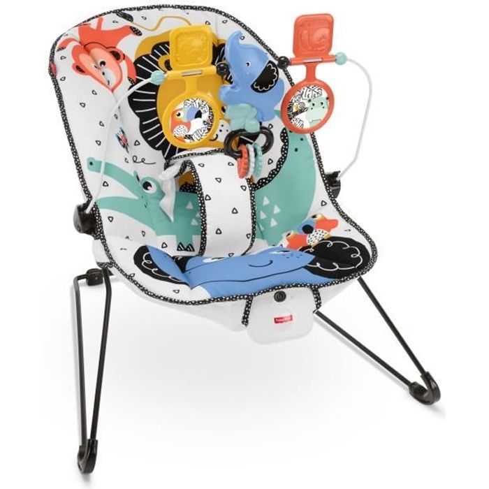 vibrations apaisantes Fisher-Price transat bébé ou siège fixe avec arceau de jeu et 2 jouets amovibles dès la naissance FWX17 