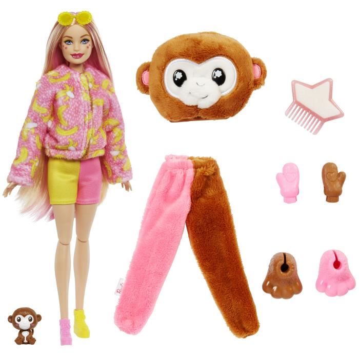 Poupée Barbie Cutie Reveal singe - BARBIE - 10 surprises - Poupée articulée - Cheveux longs méchés de rose Poupée Barbie Cutie Reveal singe - BARBIE - 10 surprises - Poupée articulée - Cheveux longs méchés de rose