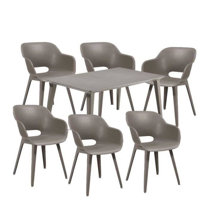 Ensemble repas de jardin rectangulaire - 1 table LIMA 160 cm cappucino et 6 fauteuils AKOLA cappucino