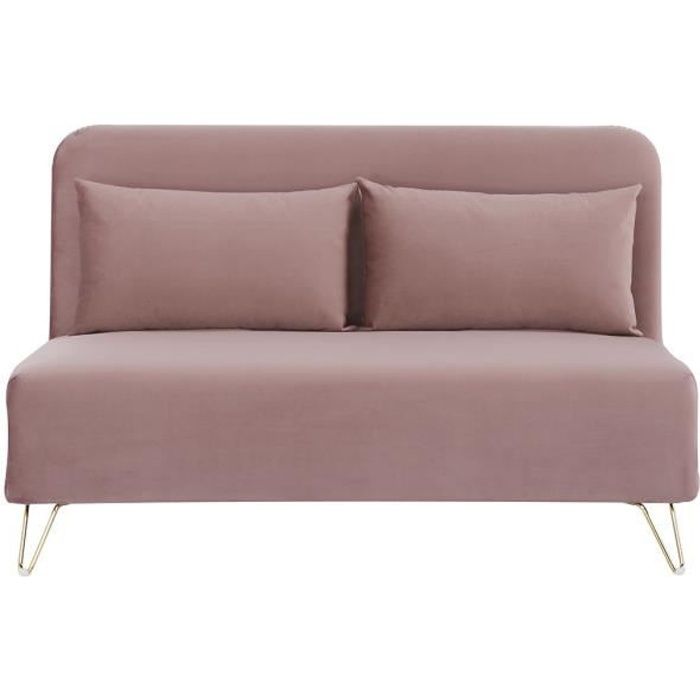 Banquette convertible 2 places - Velours Rose - Style scandinave - L 130 x P 90 x H 81 cm - DEPLO