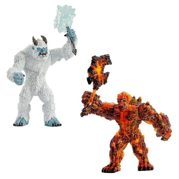 Lot de 2 figurines Eldrador Creatures - Golem de lave avec arme et Monstre de glace avec arme - Schl