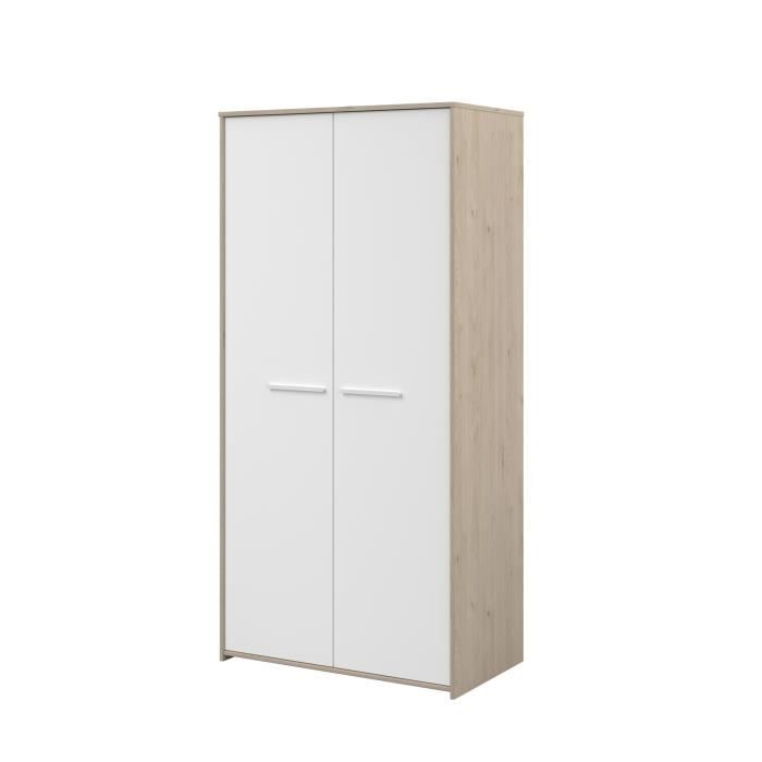 Armoire De Chambre Enfant Panneau De Particules Chene Jackson Et Blanc 2 Portes Style Contemporain 90 X 186 5 X 51 5 Cm Cdiscount Maison