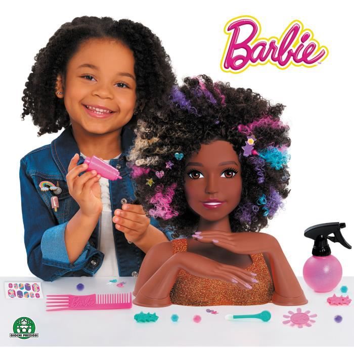 Barbie - Tête à coiffer brune coupe afro - Accessoires inclus