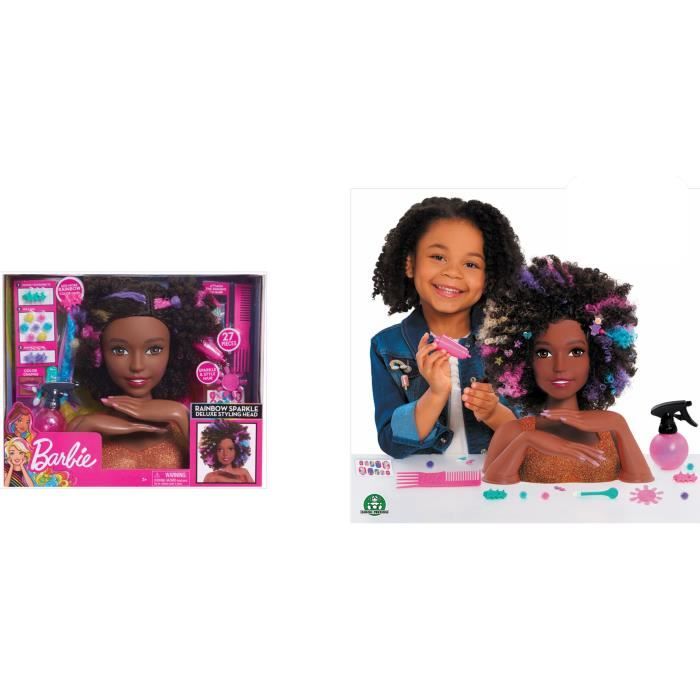 Barbie - Tête à coiffer brune coupe afro - Accessoires inclus