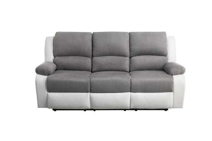 Relax Canape De Relaxation Electrique 3 Places Simili Blanc Et Tissu Gris Contemporain L 190 X P 93 Cm Achat Vente Canape Sofa Divan Cdiscount