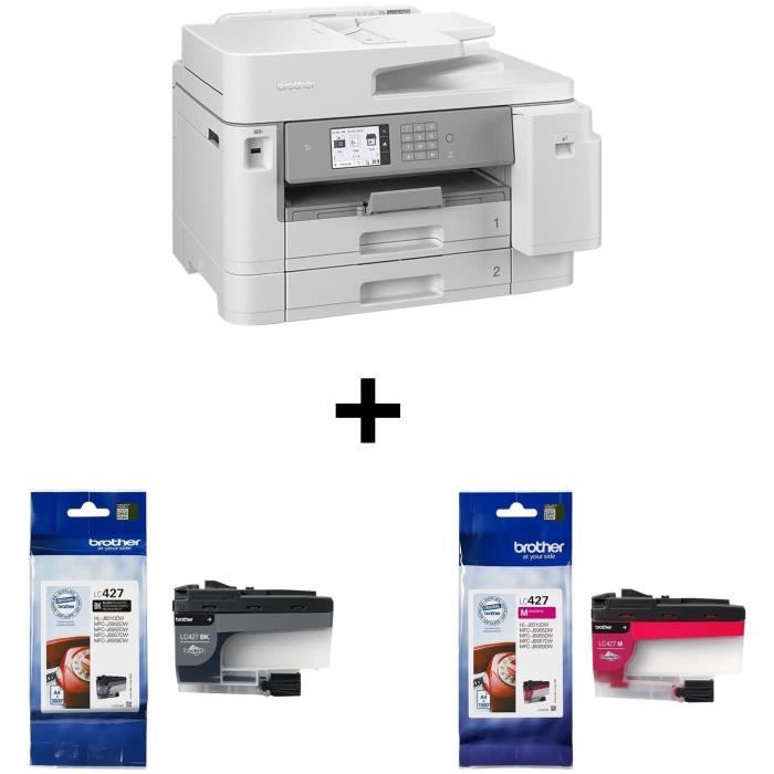 Imprimante Multifonction BROTHER MFC-J5955DW Jet dencre A3 Couleur Wi-Fi + Cartouches noire 3000p et magenta 1500p