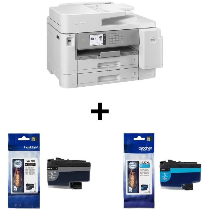 Pack BROTHER : Imprimante Multifonction – MFC-J5955DW – Jet dencre – A3 – Couleur – Wi-Fi + Cartouches noire 6000p et cyan 5000p