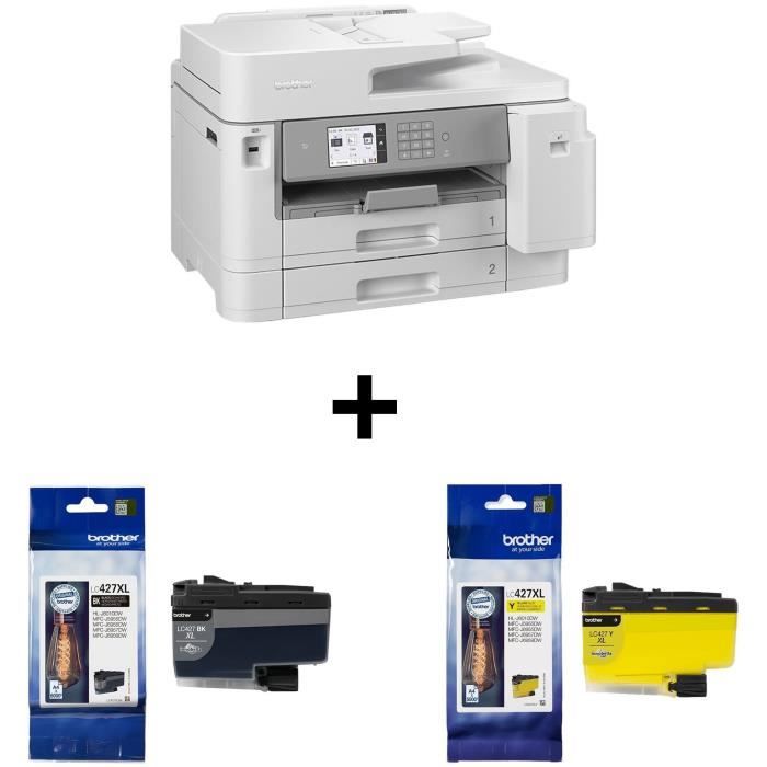 Pack BROTHER : Imprimante Multifonction - MFC-J5955DW - Jet dencre - A3 - Couleur - Wi-Fi + Cartouches noire 6000p et jaune 5000p