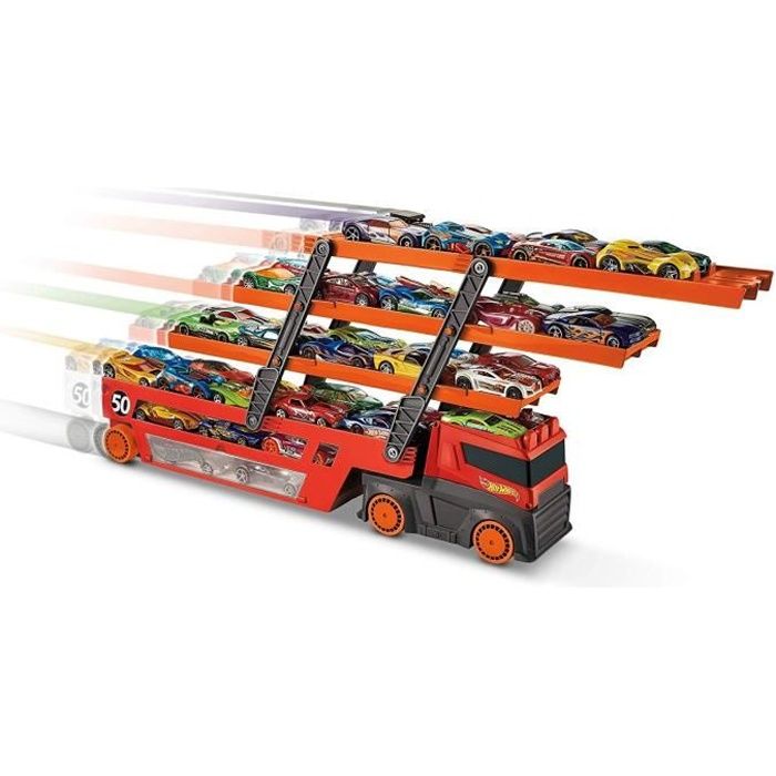 Transporteur de voitures miniatures - HOT WHEELS - Méga Transporteur - 6  étages - Interconnexion pistes oranges - Cdiscount Jeux - Jouets