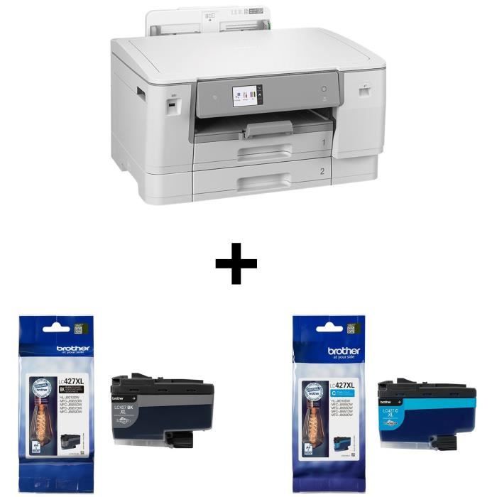 Pack BROTHER : Imprimante Monofonction - HLJ6010DWRE1 - Jet dencre - A3 - Couleur - Wi-Fi + Cartouches noire 6000p et cyan 5000p