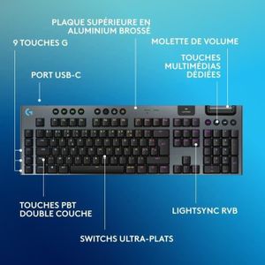 Clavier Gamer Logitech G915 LIGHTSPEED - Mécanique Sans Fil - QWERTY Noir - Neuf
