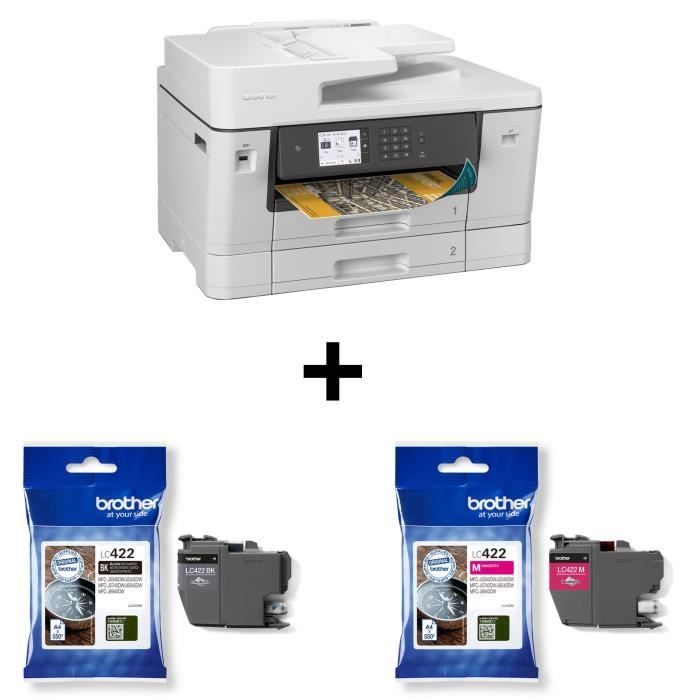 Pack BROTHER: Imprimante Multifonction - Business Smart - Jet dencre - A3 - Couleur - Wi-Fi + Cartouches noire 550p et magenta 550p