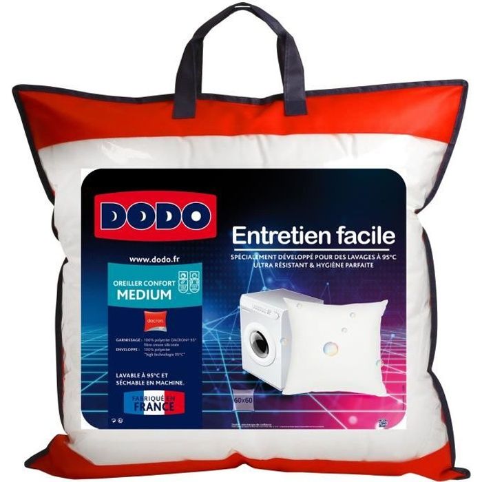 DODO Oreiller Entretien Facile microfibre - 100% polyester high technologie - 60 x 60 cm - Blanc