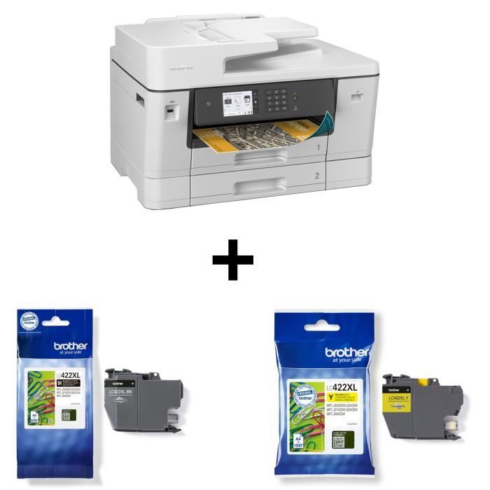 Pack BROTHER : Imprimante Multifonction - Business Smart - Jet dencre - A3 - Couleur Wi-Fi + Cartouches noire 3000p et jaune 1500p