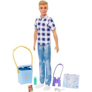POUPÉE Poupée Barbie Ken Camping - 3 ans et + - Chemisette à carreaux, jean, paire de tennis - 6 accessoires inclus