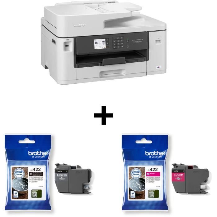 Pack BROTHER : Imprimante Multifonction 4-en-1 - Business Smart Jet dencre A3 Couleur Wi-Fi + Cartouches noire 550p et magenta 550p