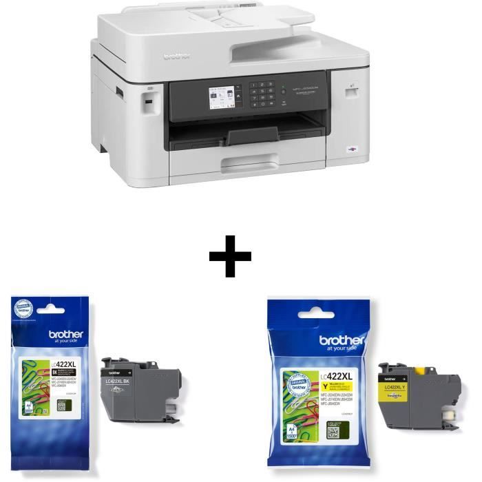 Pack BROTHER : Imprimante Multifonction 4-en-1 - Business Smart Jet dencre A3 Couleur Wi-Fi + Cartouches noire 3000p et jaune 1500p