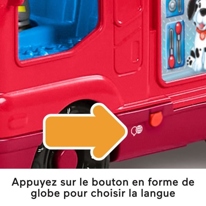 Camion De Pompiers Fisher-Price Little People – Poussoir Musical, Lumières, 2 Figurines – Dès 1 An – Multilingue