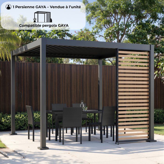 Persienne aluminium pour pergola - GAYA - Compatible PERGOLAGAYA - Gris et naturel - 229 x 93 cm