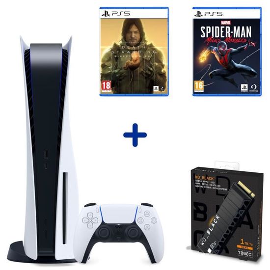 Pack : PS5 Standard Edition 825Go + SSD Interne 1To WD Black - SN850 + Spider-Man Miles Morales + Death Stranding Director's Cut