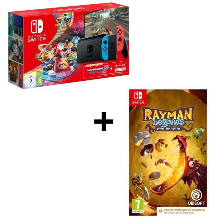 Pack Console Nintendo Switch Néon + Mario Kart 8 Deluxe (code) + 3