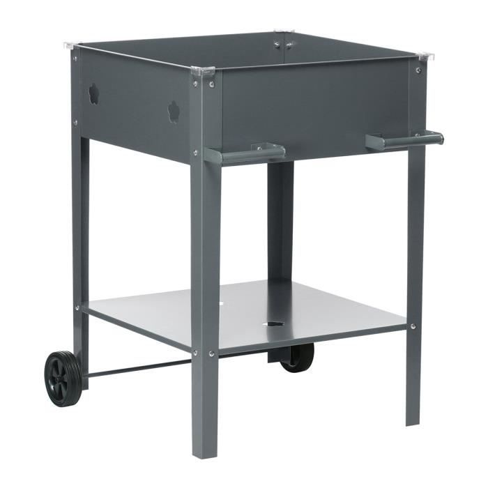 Pot De Fleur Carre Hauteur 80 Cm Carre Potager Sur Pieds En Metal 55 X 55 X 80 Cm Gris Achat