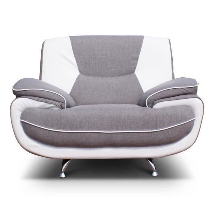 Spacio Fauteuil Contemporain En Simili Et Tissu Gris Et Blanc L 134 X 85 Cm