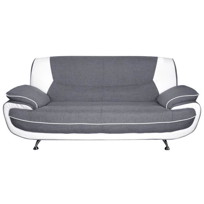 Spacio Canapé Droit Fixe 3 Places Tissu Gris Et Simili Blanc Contemporain L 194 X P 86 Cm
