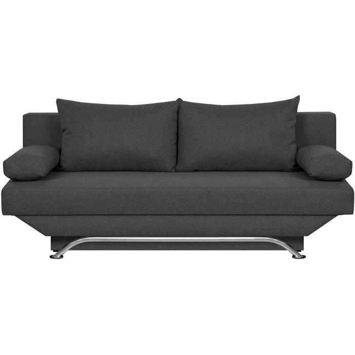 Banquette convertible 3 places avec coffre de rangement - Tissu Gris Anthracite - L187 x P 91 x H 82