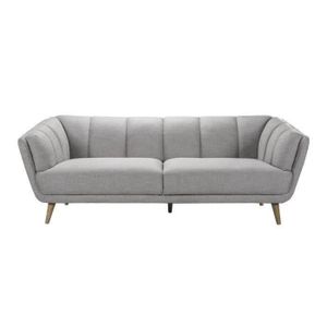 BRIGHTON Canapé fixe 3 places - Tissu gris clair - L 216 x P 88 x H 83 cm